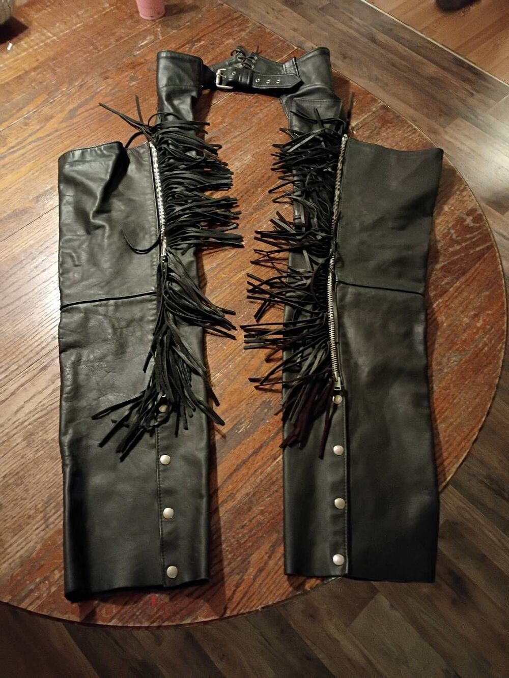 Vintage Medium Leather Rider USA Black Leather Fringe Motorcycle Riding Chaps
